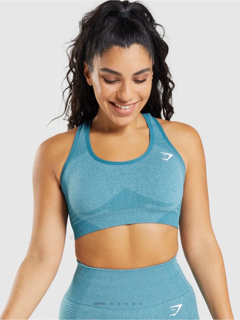 Gymshark Seamless Sports Bra and Compression shorts set -Teal Blue -READ!